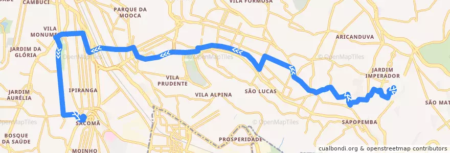 Mapa del recorrido 514T-10 Terminal Sacomã de la línea  en São Paulo.