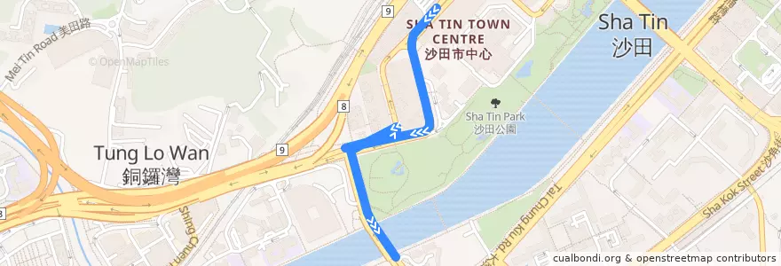 Mapa del recorrido 282 de la línea  en 沙田區 Sha Tin District.