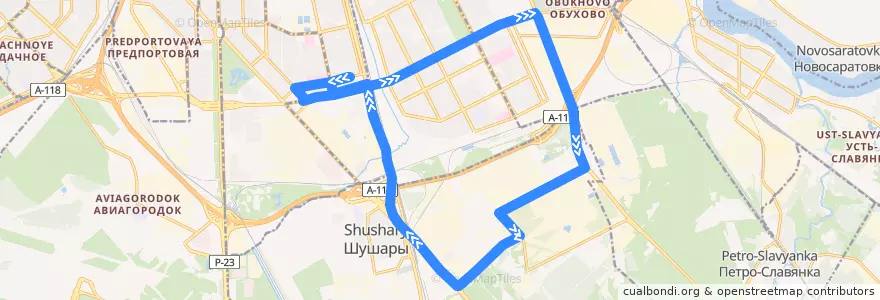 Mapa del recorrido Автобус № 197: Звёздная улица => Звёздная улица de la línea  en Санкт-Петербург.