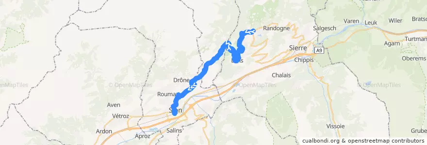 Mapa del recorrido Bus 353: Sion - Crans-sur-Sierre de la línea  en Valais.
