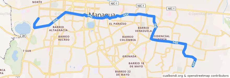 Mapa del recorrido Ruta 116: Villa Libertad -> El Seminario de la línea  en Managua (Municipio).
