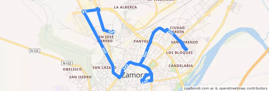 Mapa del recorrido Línea 4 de la línea  en Zamora.