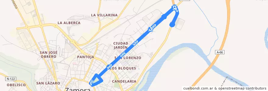 Mapa del recorrido Mercadillo de la línea  en Zamora.