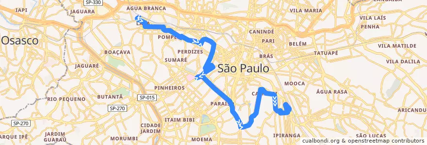 Mapa del recorrido 874T-10 Ipiranga de la línea  en São Paulo.