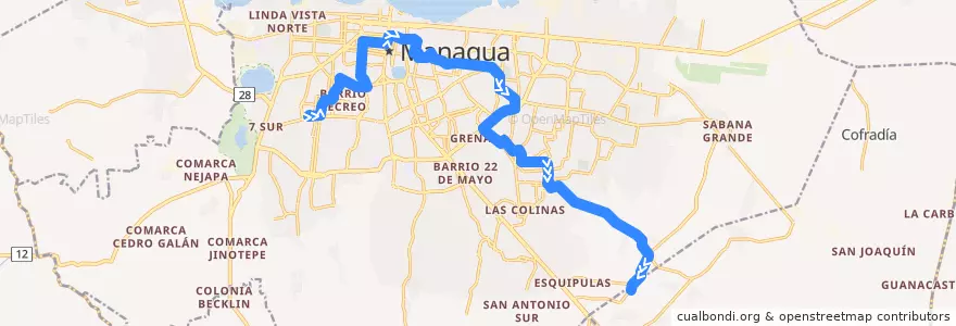 Mapa del recorrido Ruta 262: INATEC -> Comarca Los Vanegas de la línea  en Managua (Municipio).