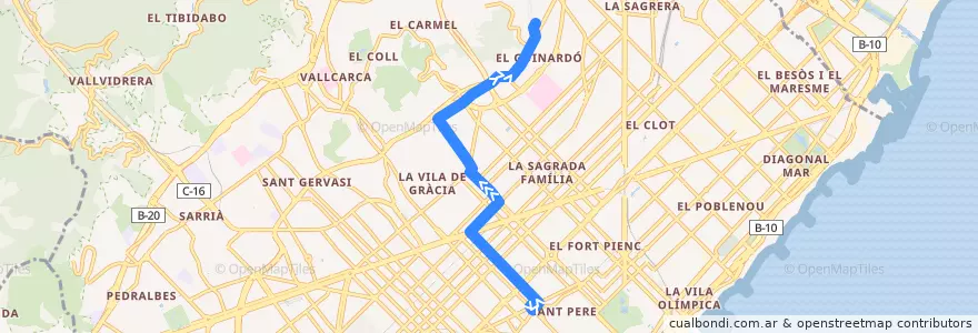 Mapa del recorrido 39 Pl. Urquinaona => Catalana de la línea  en 바르셀로나.