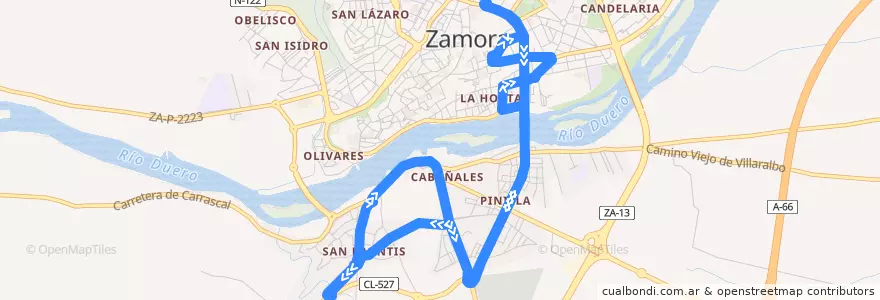 Mapa del recorrido Línea 2 de la línea  en Zamora.