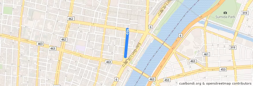 Mapa del recorrido 草64 浅草雷門南→王子駅前→とげぬき地蔵前 de la línea  en 台東区.