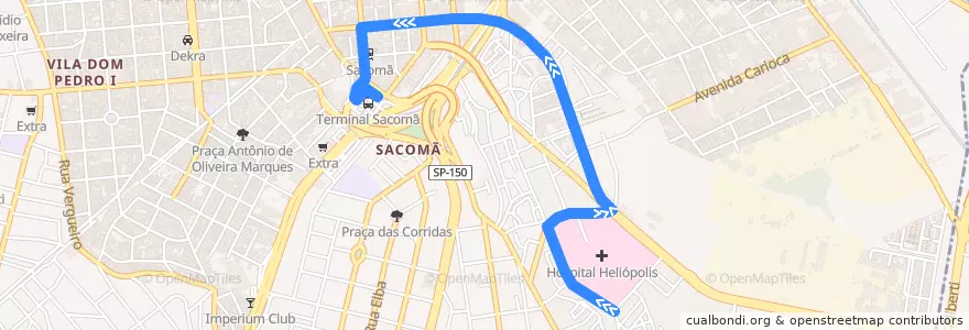 Mapa del recorrido 5020-10 Terminal Sacomã de la línea  en San Paolo.