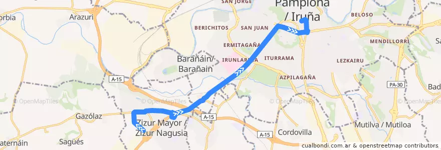 Mapa del recorrido Bus L15: Zizur Mayor (Ardoi) => Paseo Sarasate de la línea  en Navarra.