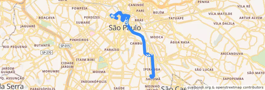 Mapa del recorrido 5102-10 Term. Sacomã de la línea  en ساو باولو.