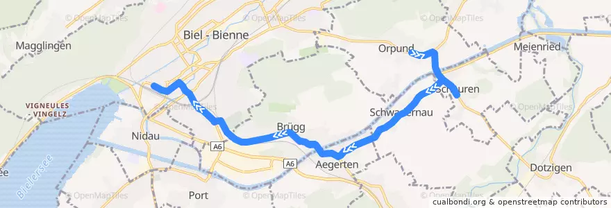 Mapa del recorrido Bus 75 de la línea  en Verwaltungskreis Biel/Bienne.
