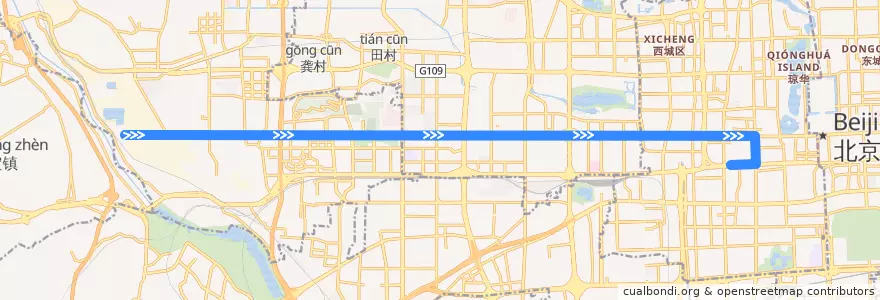 Mapa del recorrido Bus 337: 石景山 => 长椿街路口东 de la línea  en Pequim.