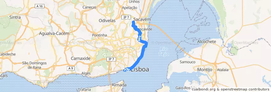 Mapa del recorrido Bus 781: Cais do Sodré → Pior Velho de la línea  en 포르투갈.