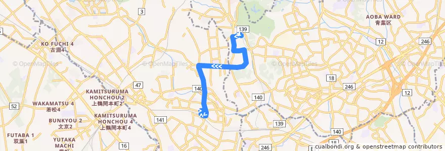 Mapa del recorrido 成瀬03系統 de la línea  en 일본.