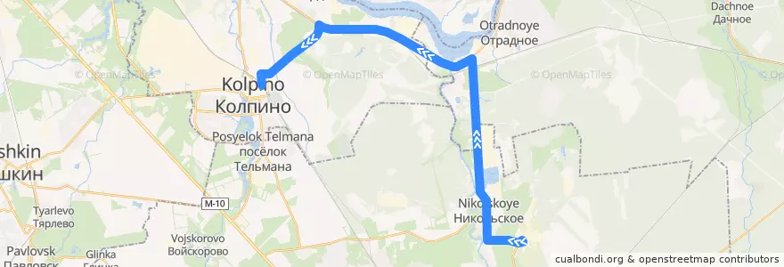 Mapa del recorrido Автобус № 438з: завод "Сокол" => Колпино, Ленинградская улица de la línea  en Oblast Leningrad.