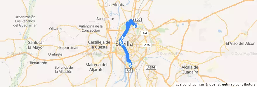 Mapa del recorrido 03 San Jerónimo - Heliópolis de la línea  en Siviglia.