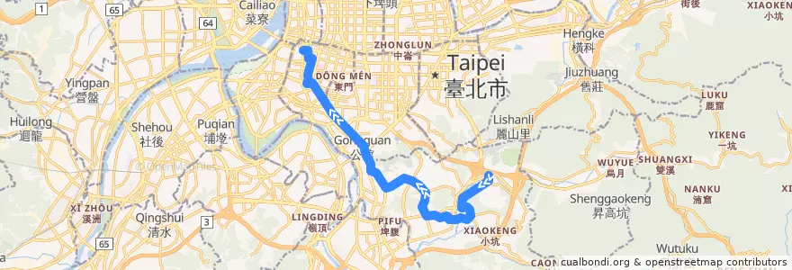 Mapa del recorrido 臺北市 羅斯福路幹線 捷運動物園站-台北車站 (往程) de la línea  en Taipei.