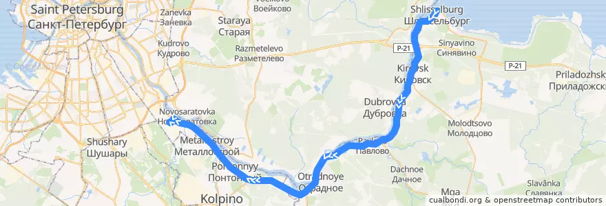 Mapa del recorrido Автобус № 440: Шлиссельбург => станция метро "Рыбацкое" de la línea  en Oblast Leningrad.