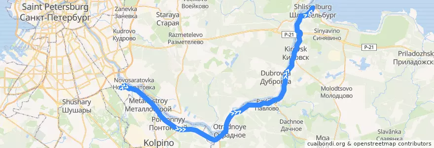 Mapa del recorrido Автобус № 440: станция метро "Рыбацкое" => Шлиссельбург de la línea  en Ленинградская область.