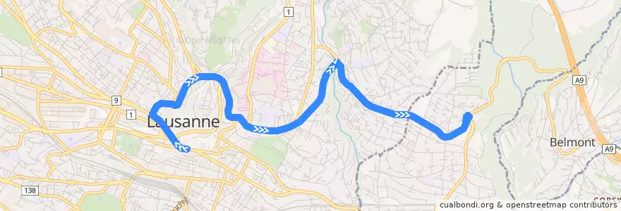 Mapa del recorrido 7: Saint-François => Val-Vert de la línea  en Lausanne.