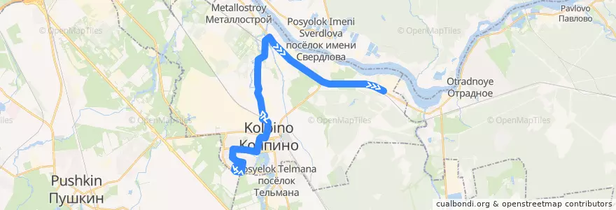 Mapa del recorrido Автобус № 332: Колпино, Заводской проспект => Сапёрный de la línea  en Колпинский район.