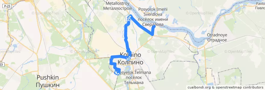 Mapa del recorrido Автобус № 336: Колпино, Заводской проспект => Понтонный, Шлиссельбургское шоссе de la línea  en Колпинский район.