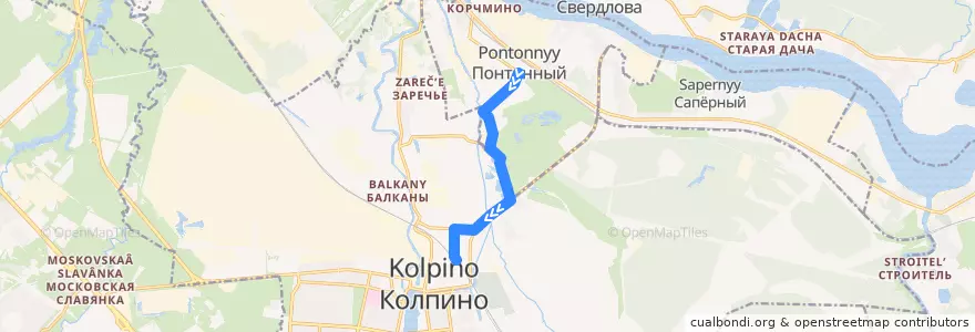 Mapa del recorrido Автобус № 331: Понтонный, Первомайская улица => Колпино, Первомайская улица de la línea  en Колпинский район.