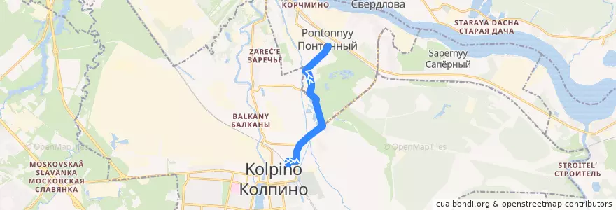 Mapa del recorrido Автобус № 331: Колпино, Ленинградская улица => Понтонный, Первомайская улица de la línea  en Колпинский район.