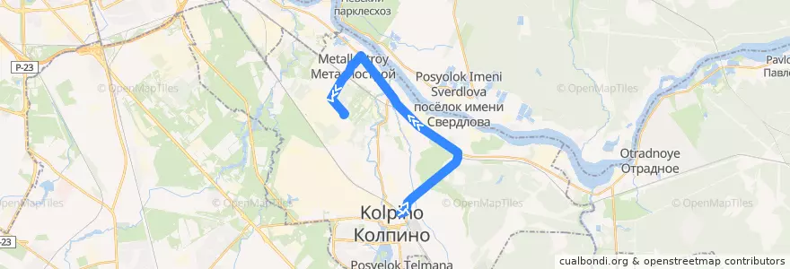 Mapa del recorrido Автобус № 335: Колпино, Ленинградская улица => дорога на Металлострой de la línea  en Колпинский район.