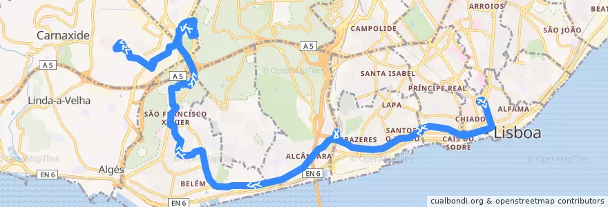 Mapa del recorrido Bus 714: Praça da Figueira → Outurela de la línea  en Grande Lisboa.