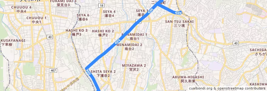 Mapa del recorrido 相鉄バス 旭28系統(三ツ境駅→ニュータウン南瀬谷) de la línea  en 가나가와현.