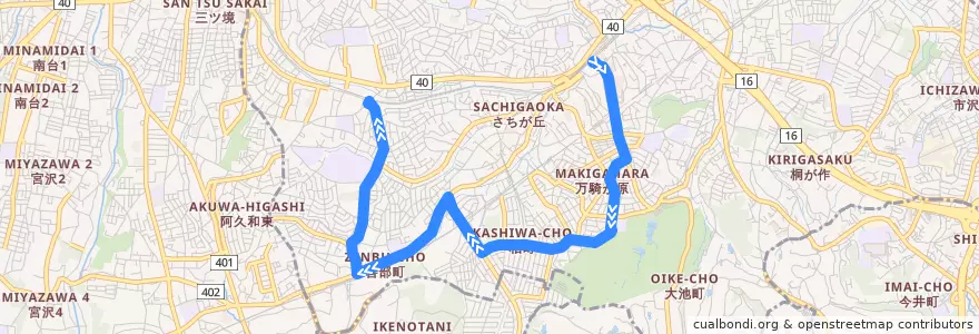 Mapa del recorrido 旭99: 二俣川駅南口 → 南万騎が原駅 → 希望ヶ丘駅 de la línea  en Асахи.