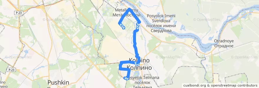 Mapa del recorrido Автобус № 337: дорога на Металлострой => Колпино, Заводской проспект de la línea  en Колпинский район.