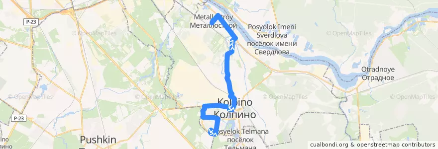 Mapa del recorrido Автобус № 337а: Колпино, Заводской проспект => Металлострой, Центральная улица de la línea  en Колпинский район.