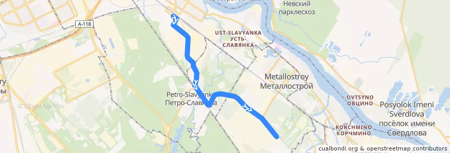 Mapa del recorrido Автобус № 396а: станция метро "Рыбацкое" => дорога на Металлострой de la línea  en Санкт-Петербург.