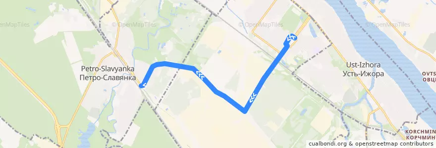 Mapa del recorrido Автобус № 396: Металлострой, Центральная улица => Петро-Славянка de la línea  en Колпинский район.
