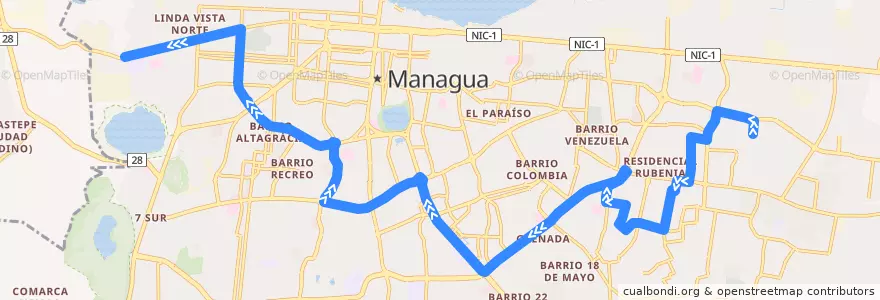 Mapa del recorrido Ruta 119: Villa Fraternidad -> Cuesta el Plomo de la línea  en Managua (Municipio).