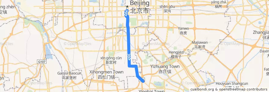 Mapa del recorrido Bus BRT1: 前门 => 德茂庄 de la línea  en 베이징시.