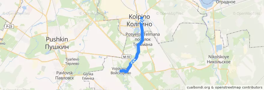 Mapa del recorrido Автобус № 544: Колпино, вокзал => Войскорово de la línea  en Тельмановское сельское поселение.