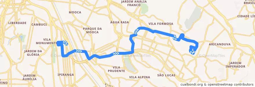Mapa del recorrido 575C-10 Vila Matias de la línea  en São Paulo.