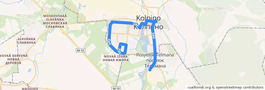 Mapa del recorrido Автобус № 392а: Колпино, Заводской проспект => посёлок Тельмана de la línea  en Санкт-Петербург.