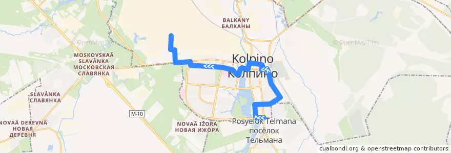 Mapa del recorrido Автобус № 368: Оборонная улица => Комбинат стройматериалов de la línea  en Колпино.