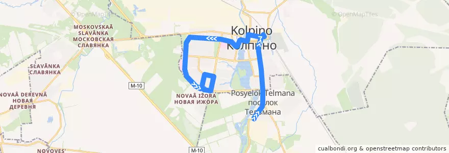 Mapa del recorrido Автобус № 392а: посёлок Тельмана => Колпино, Заводской проспект de la línea  en Санкт-Петербург.