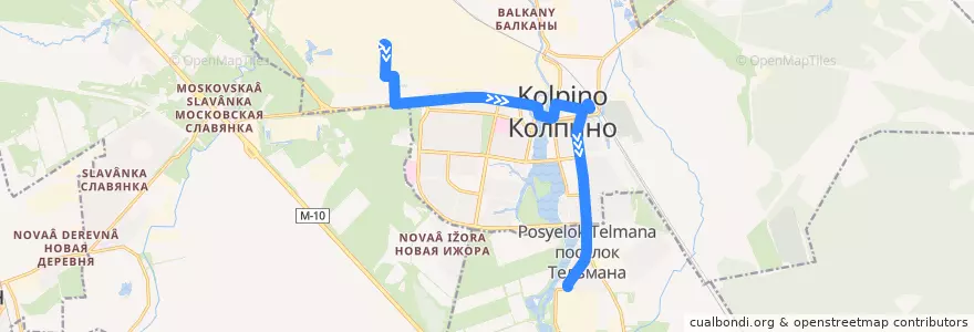 Mapa del recorrido Автобус № 367: Колпино, комбинат стройматериалов => посёлок Тельмана de la línea  en Колпино.