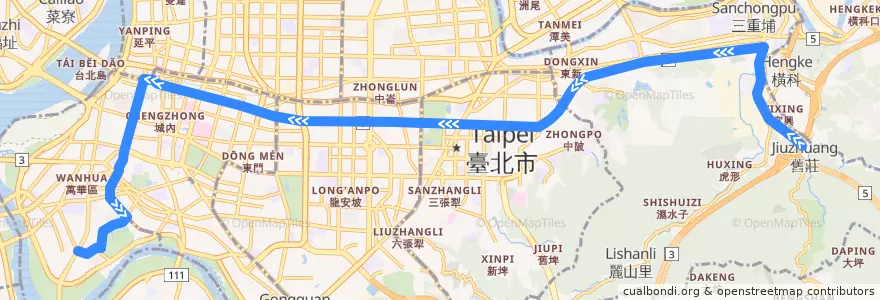 Mapa del recorrido 臺北市 212直 舊莊-青年公園 (往程) de la línea  en Taipei.