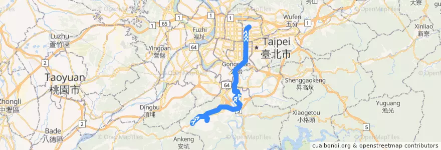 Mapa del recorrido 新北市 909 錦繡-松山機場 (往程) de la línea  en Nuova Taipei.