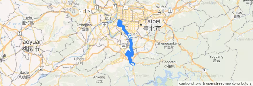 Mapa del recorrido 臺北市 644 青潭-博愛路 (往程) de la línea  en 新北市.