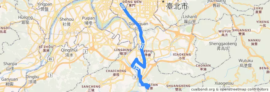 Mapa del recorrido 臺北市 644 青潭-博愛路 (返程) de la línea  en Nuevo Taipéi.