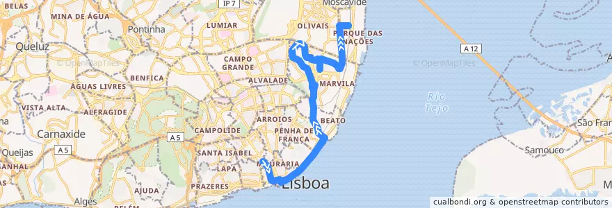 Mapa del recorrido Bus 794: Restauradores → Estação do Oriente de la línea  en Lizbon.